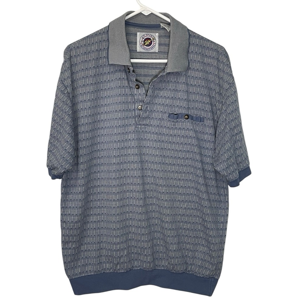 Vintage LD-Sport International XL Blue Polo Shirt Basketweave Banded Hem Grandpa